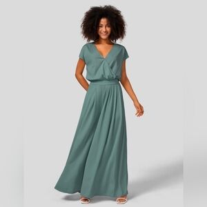 NWT Halara V Neck Short Sleeve Wide Leg Jumpsuit - Bronze Stone Green XL petite